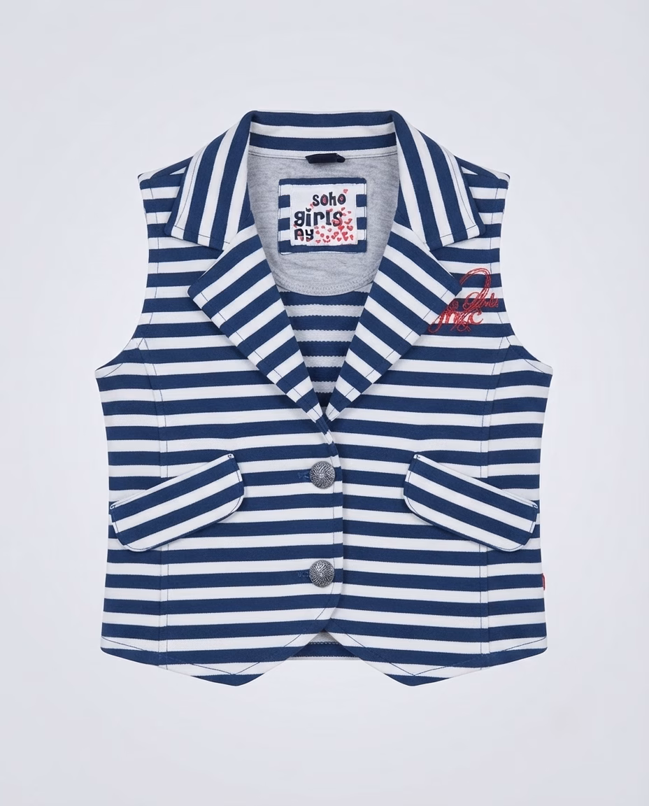 Soho Girls Heart Logo Striped Sleeveless Vest - Image 3