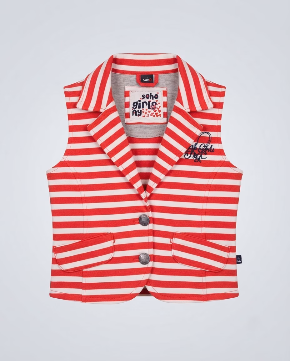 Soho Girls Heart Logo Striped Sleeveless Vest