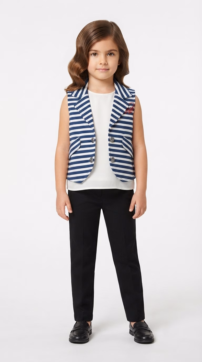 Soho Girls Heart Logo Striped Sleeveless Vest - Image 4