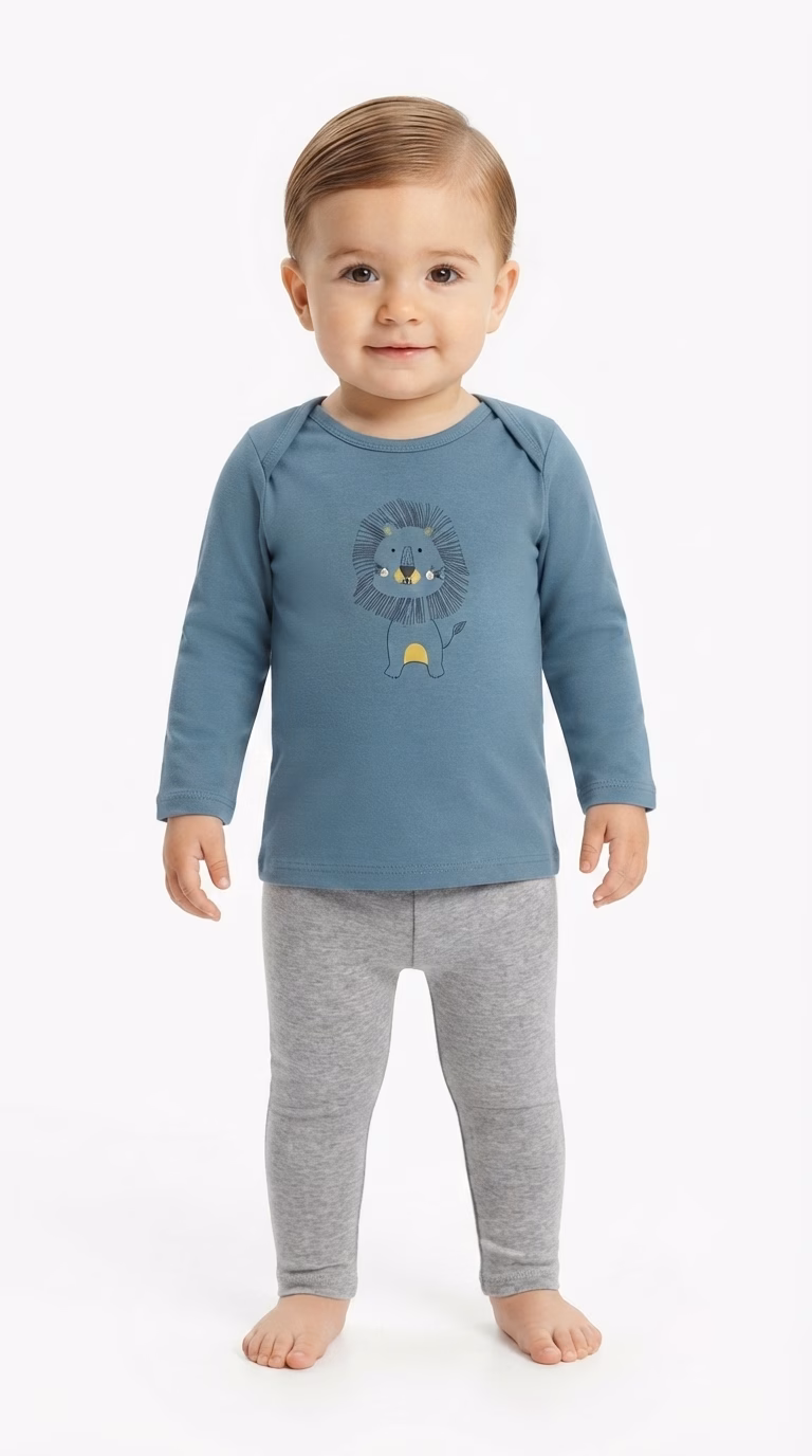 Funny Bunny Pyjama Lion Logo Shirt & Trouser Steel Grey